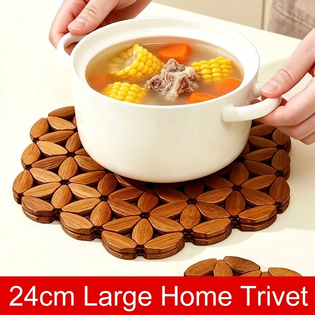 Natural Bamboo Heat Resistant Trivet Petal Shaped Non-Slip Insulated Placemat For Pots Pans Bowls Dining Table Accessories