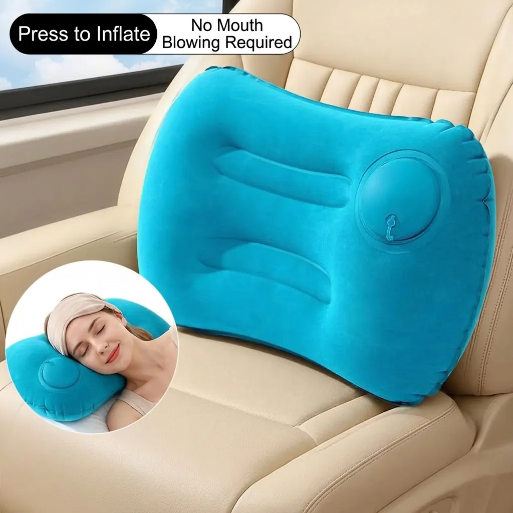 Almohada de Viaje Inflable Portátil Con Flocado Cojín de Soporte Lumbar Para Avión Tren Coche Oficina Soporte de Espalda