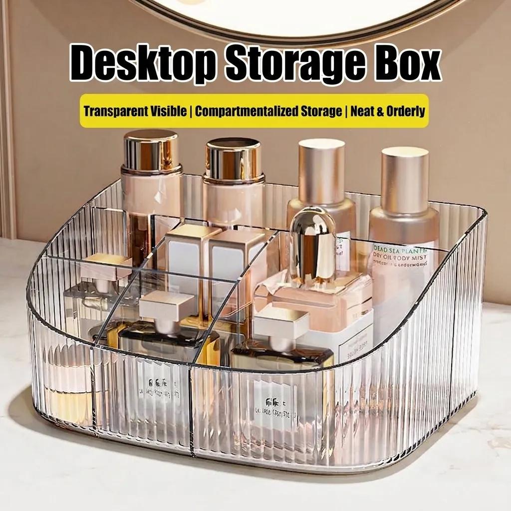 Light Luxury PET Cosmetic Storage Box Desktop Makeup Organizer Transparent Multi-grid Skincare Lipstick Display Case Vanity Tray