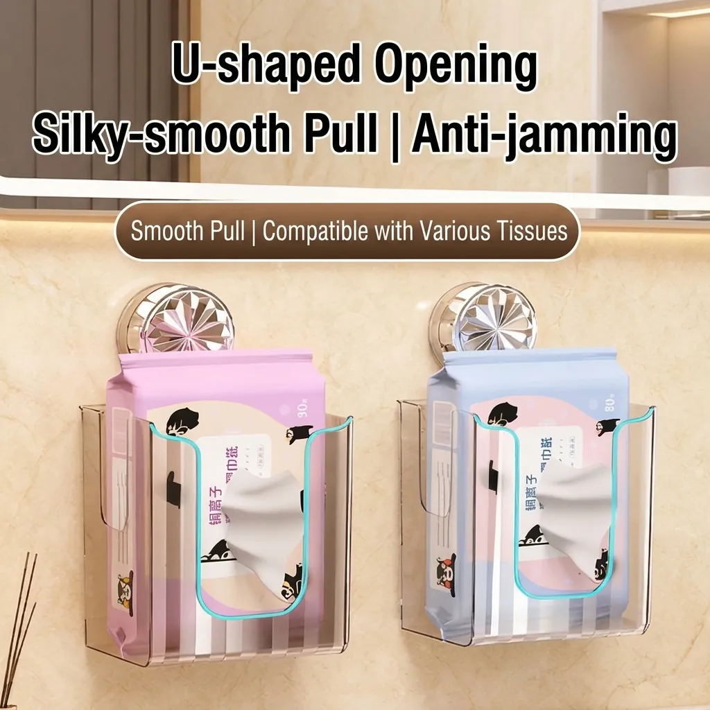 Wall Mounted Suction Cup Tissue Box Holder Transparent PET Face Towel Storage Box For Bathroom Kitchen Light Luxury Waterproof Dispenser