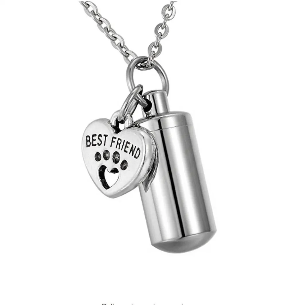 Stainless Steel Pet Memorial Urn Necklace Heart Best Friend Pendant Cremation Keepsake Ashes Memorial Jewelry Gift