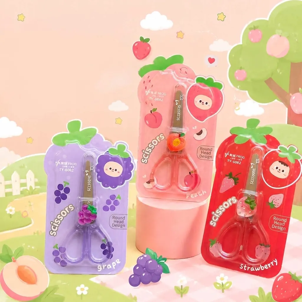 Mini Forbici di Sicurezza Portatili in Acciaio Inossidabile a Forma di Frutta per Bambini Studenti Bricolage Carta Fragola Uva Pesca