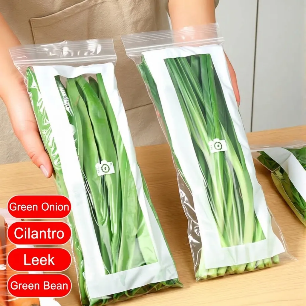 Reusable Long Food Storage Bag Double Seal Thickened Ziplock Fresh Keeping Bags For Vegetables Refrigerator Organizer