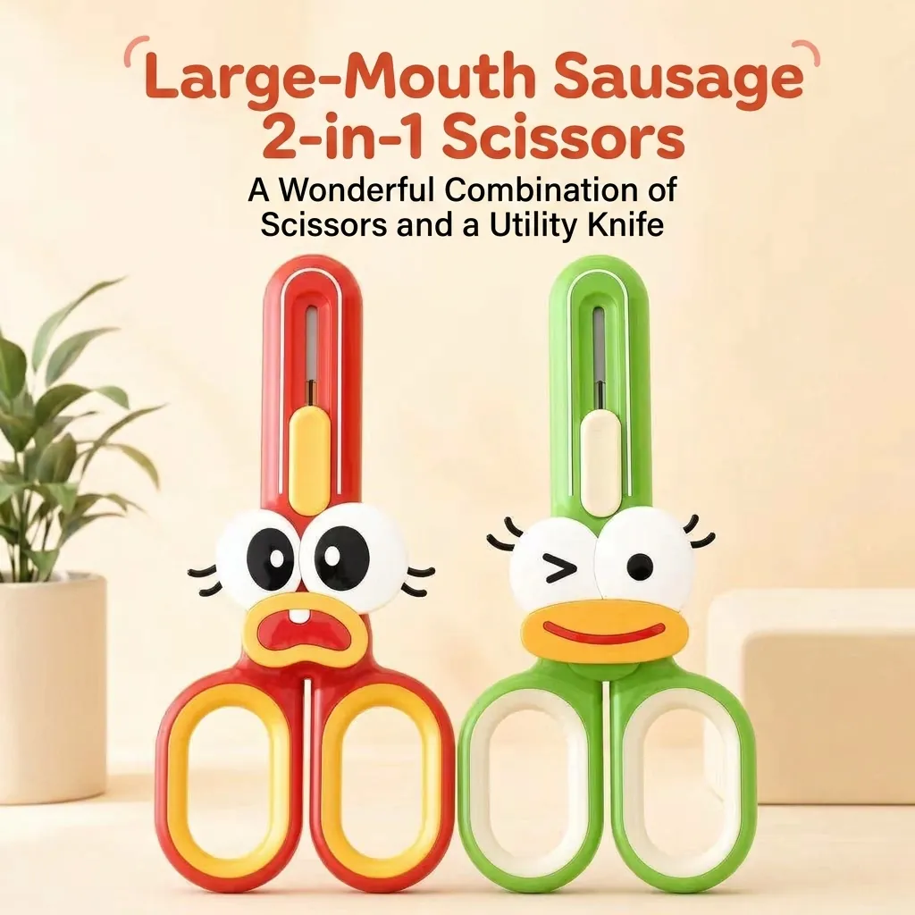 Forbici Portatili Multifunzionali a Cartone Animato con Taglierino a Doppia Funzione Magnetico in Acciaio Inossidabile per Ufficio Casa Studenti