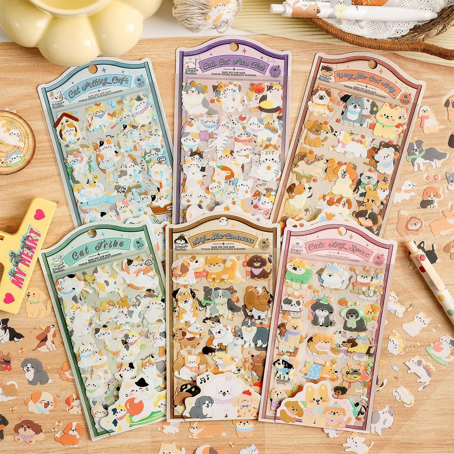 Adesivi per Animali Domestici in Cartone Animato PET Impermeabili Simpatici Gatti Cani Decalcomanie Decorative Trasparenti Per Scrapbooking Diario Custodie Per Cellulari