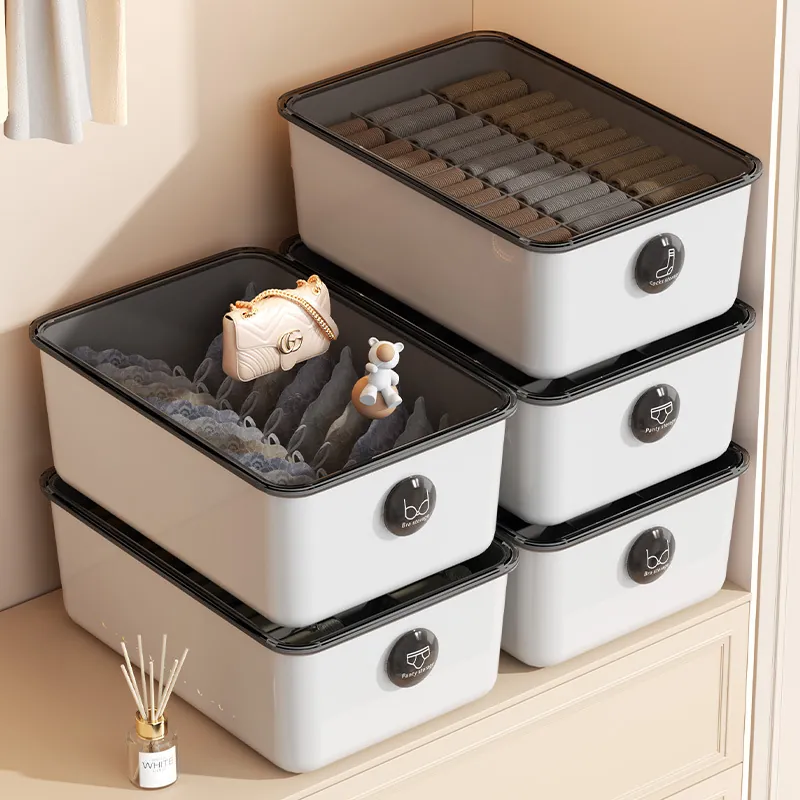 Stackable Underwear Socks Storage Box Combo With Transparent Lid And Aromatherapy Handle Closet Organizer Divided Clothing Case
