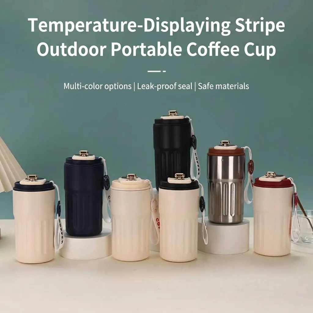 Intelligente Temperaturanzeige Kaffeetasse 316 Edelstahl Thermoskanne Tragbare Thermoflasche Mit Seil Streifen Anti-Rutsch-Becher