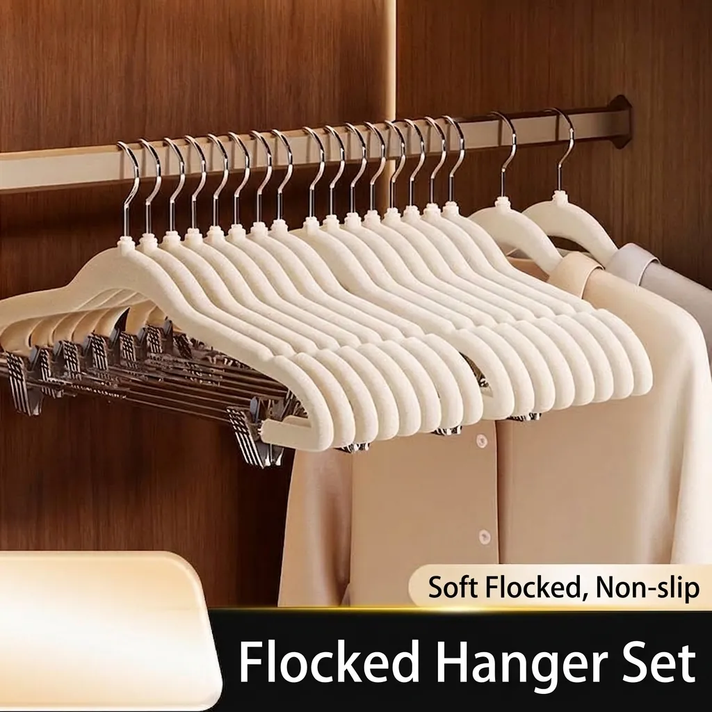 Antislip Gevlokte Kledinghanger Met Verstelbare Metalen Clips Ruimtebesparend Broekenrek Naadloze Kleding Organizer Voor Rokken En Pantalons