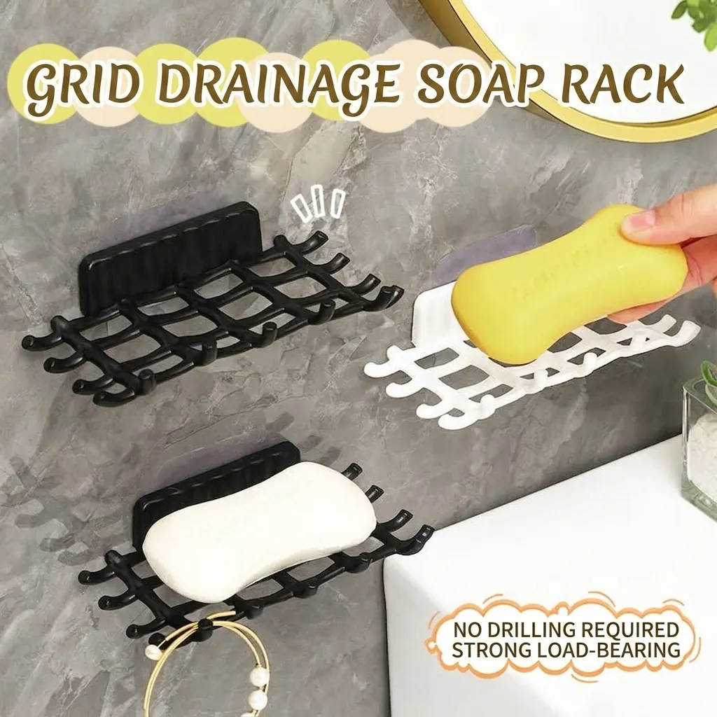 Wall Mounted Mesh Soap Dish PP Plastic Drill Free Bathroom Soap Holder Self Adhesive Storage Rack For Shower Kitchen Sink