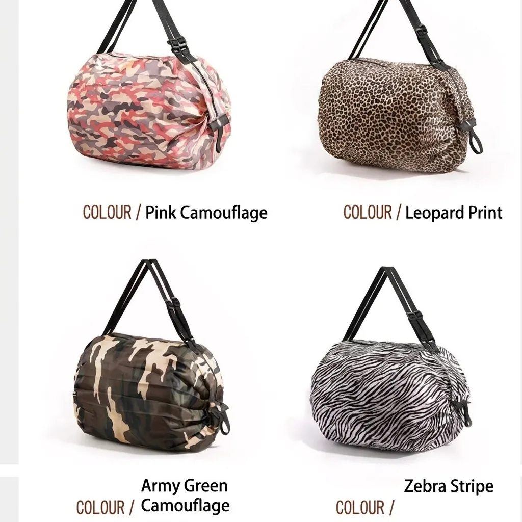 Bolsa de Compras de Lona Plegable Portátil Gran Capacidad Ecológica Reutilizable Tote Camuflaje Leopardo Cebra Bolso de Almacenamiento