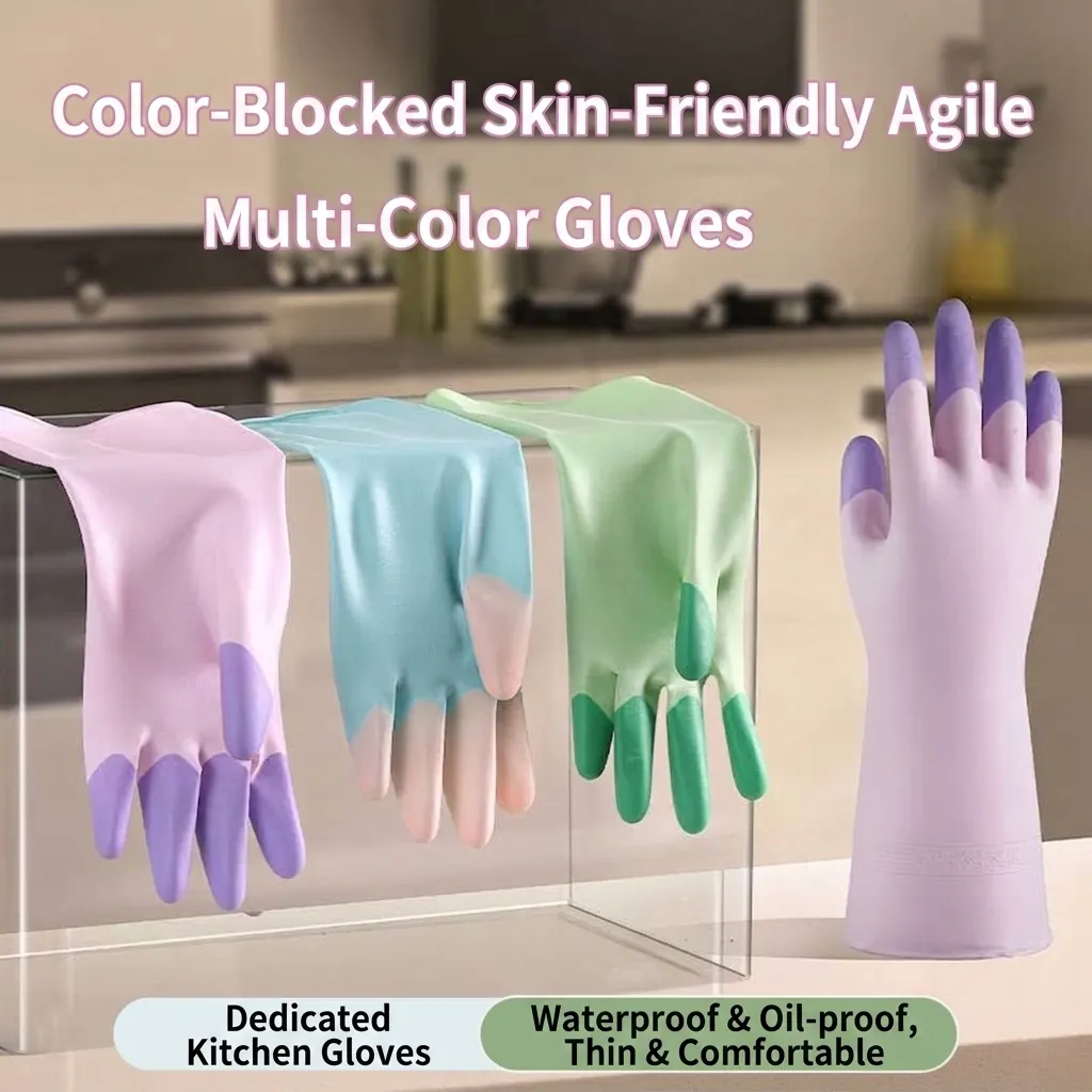 Guantes de Limpieza de Látex Impermeables Duraderos Reutilizables Lavar Platos Cocina Bicolor Guantes de Goma Protectores