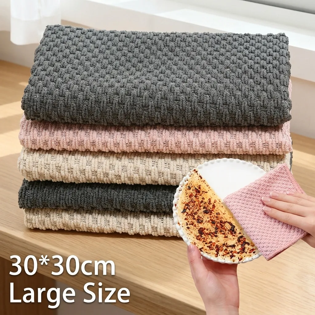 Microfiber Corn Kernel Texture Kitchen Dishcloth Super Absorbent Thick Cleaning Cloth Non-Shedding Non-Stick Oil Dish Towel For Bowl Pot Kitchen Cleaning