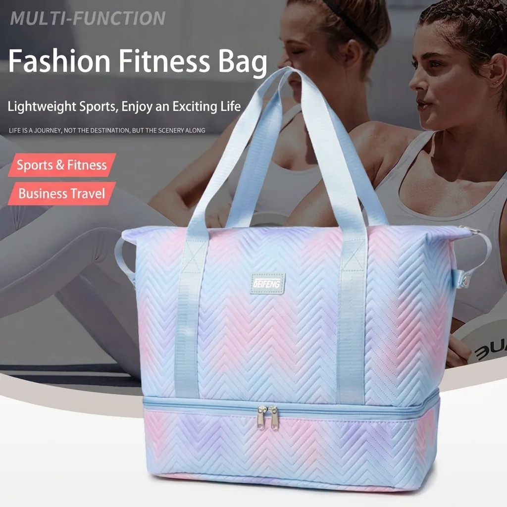 Large Capacity Foldable Travel Bag Waterproof Oxford Cloth Quilted Chevron Pattern Duffel Bag For Gym Yoga Trip Women