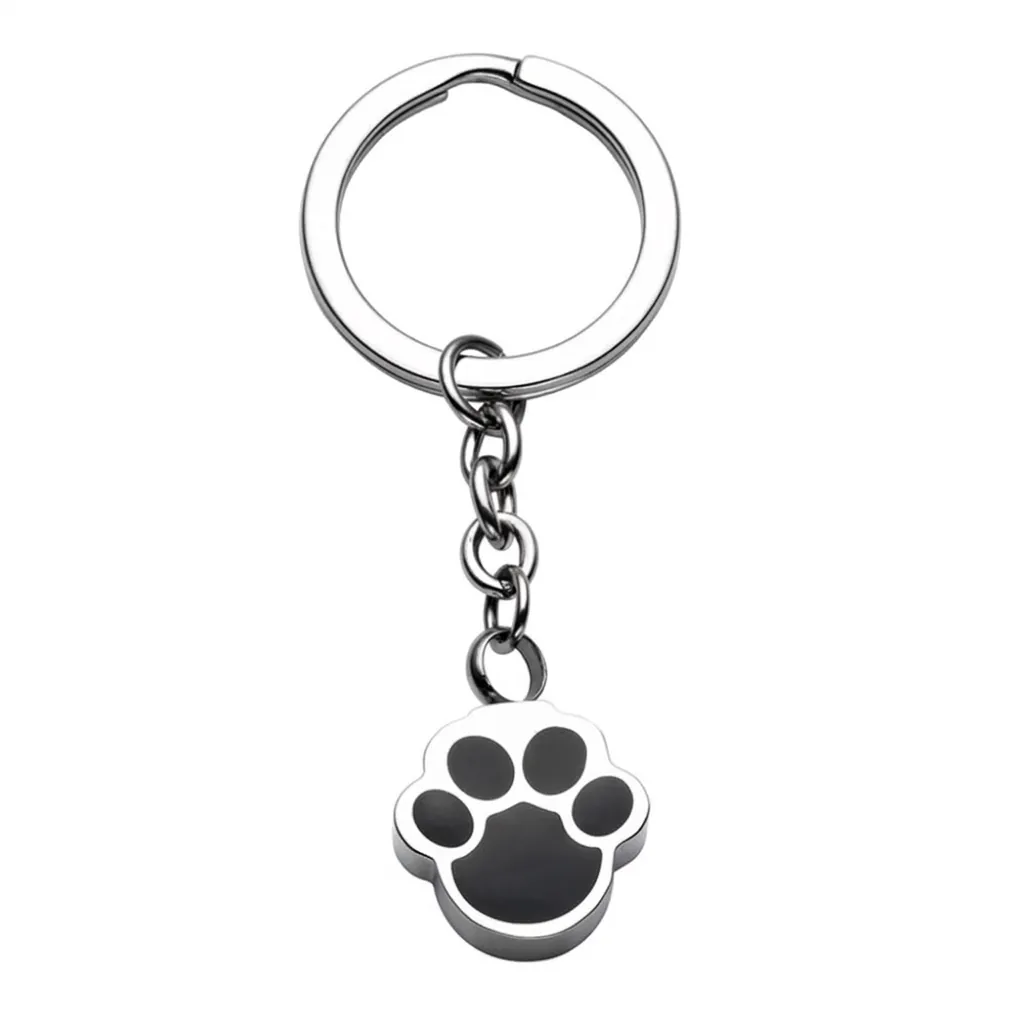 Porte-clés Urne Funéraire pour Animaux en Acier Inoxydable Empreinte de Patte Bijoux de Crémation pour Chien Chat Pendentif Souvenir