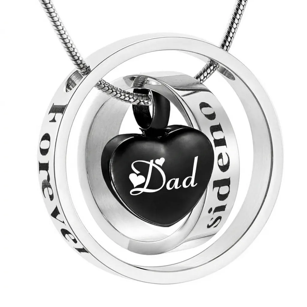 Stainless Steel Cremation Urn Necklace Heart Interlocking Rings Memorial Pendant Necklace Jewelry For Men Women Ashes