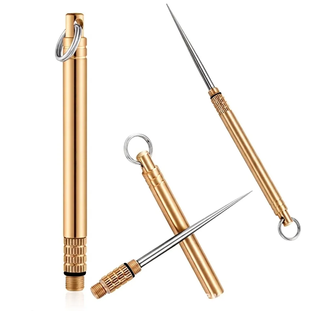 Portable Brass Stainless Steel Toothpick Reusable Fruit Pick Keychain Waterproof Metal Toothpick Holder For Outdoor Camping Travel Home
