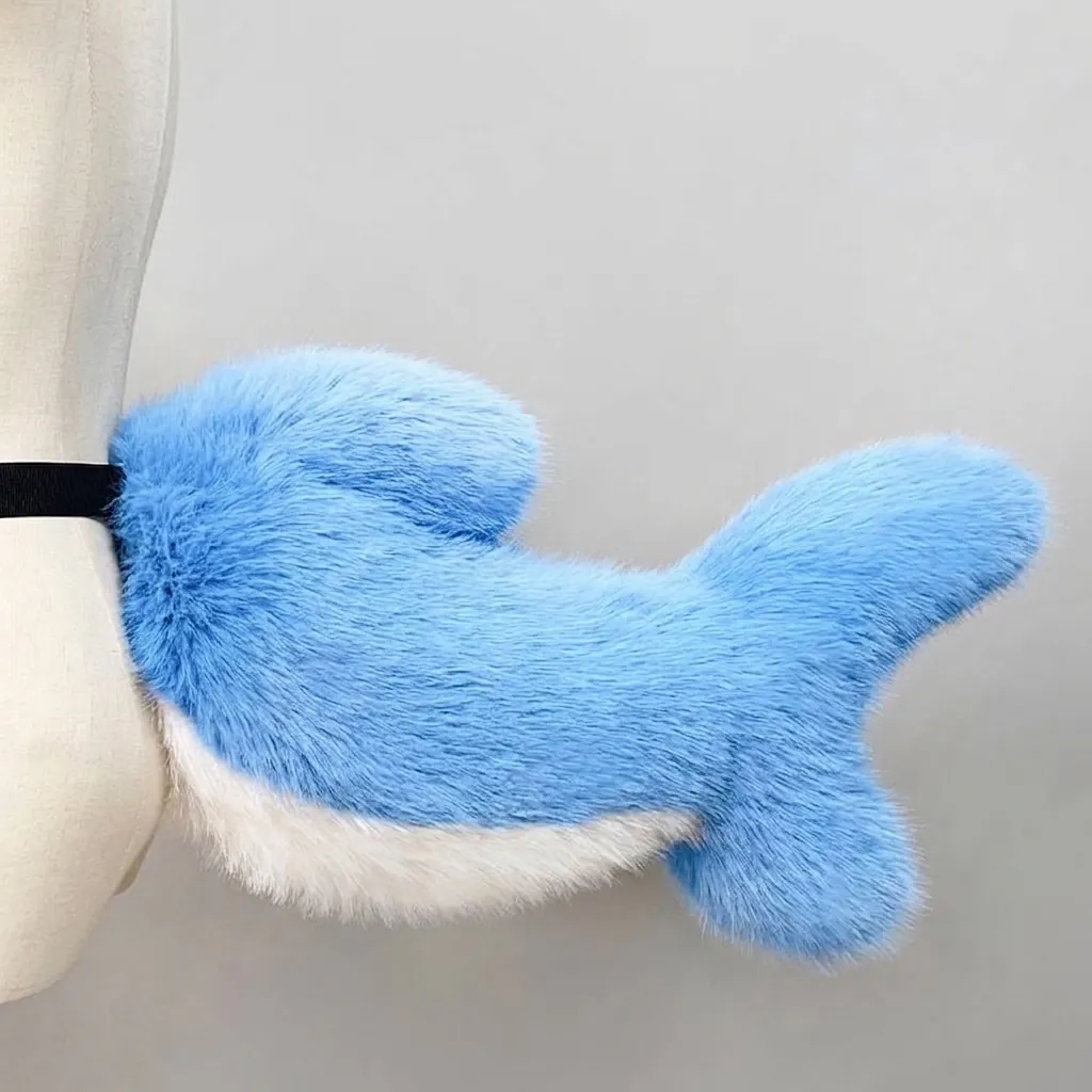 Furry Shark Tail Cosplay Prop Faux Fur Plush Animal Tail For Anime Convention Halloween Party Costume Accessory For Adults