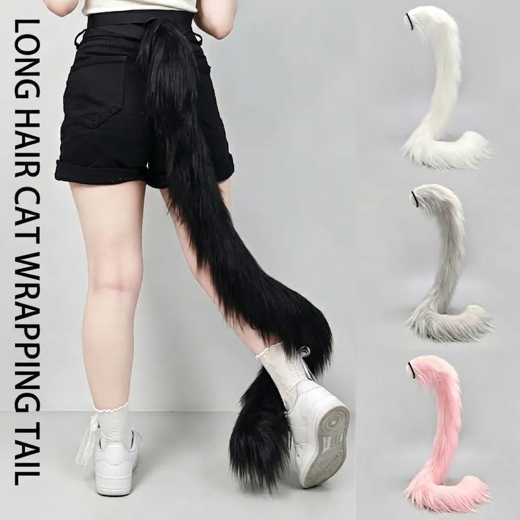Bionic Skeleton Long Faux Fur Cat Tail Articulated Wrap Around Leg Prop For Cosplay Anime Party Women Costume Accessory