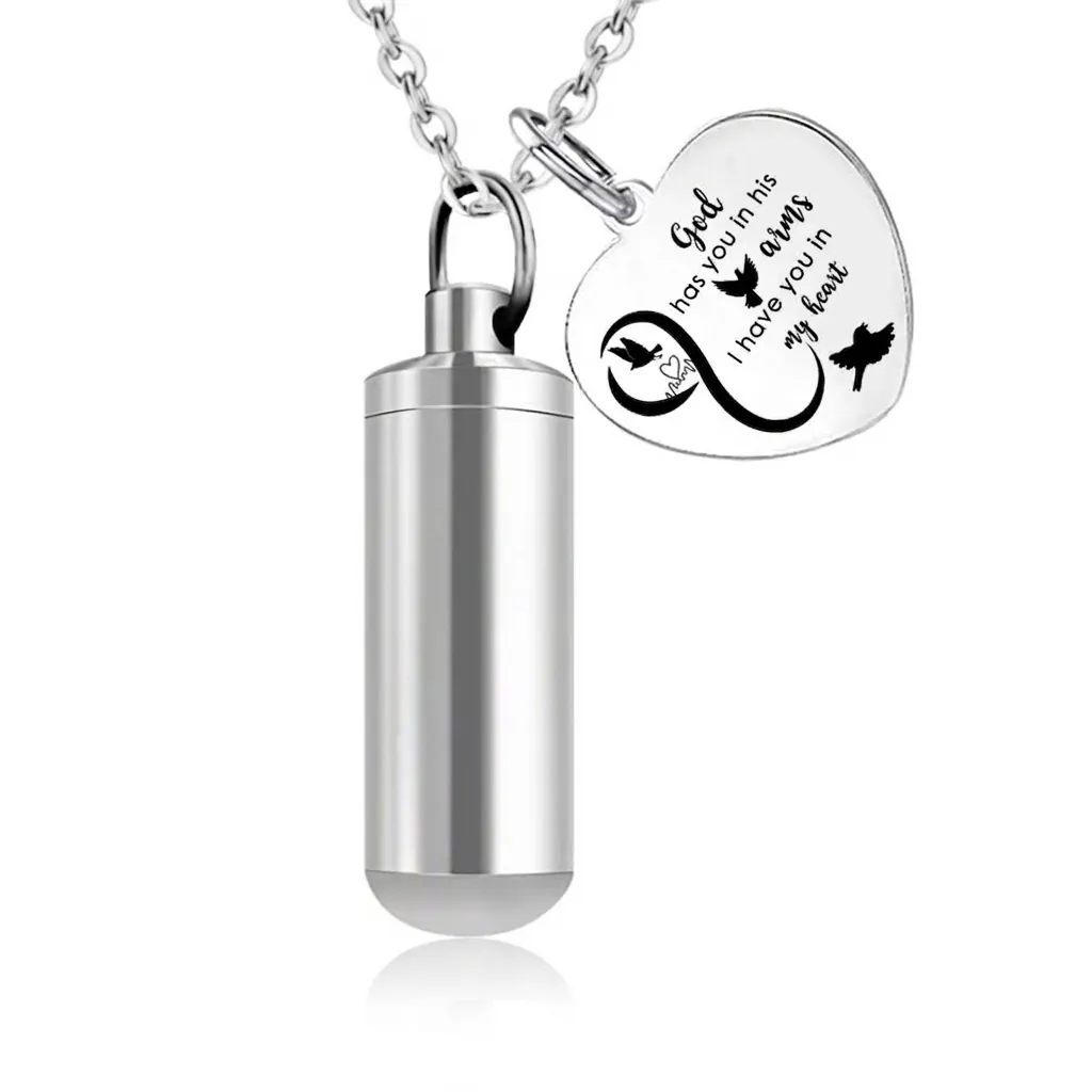 Stainless Steel Cylindrical Heart Urn Necklace For Pet Human Ashes Memorial Jewelry Cremation Keepsake Heart Pendant And Chain Memorial Necklace