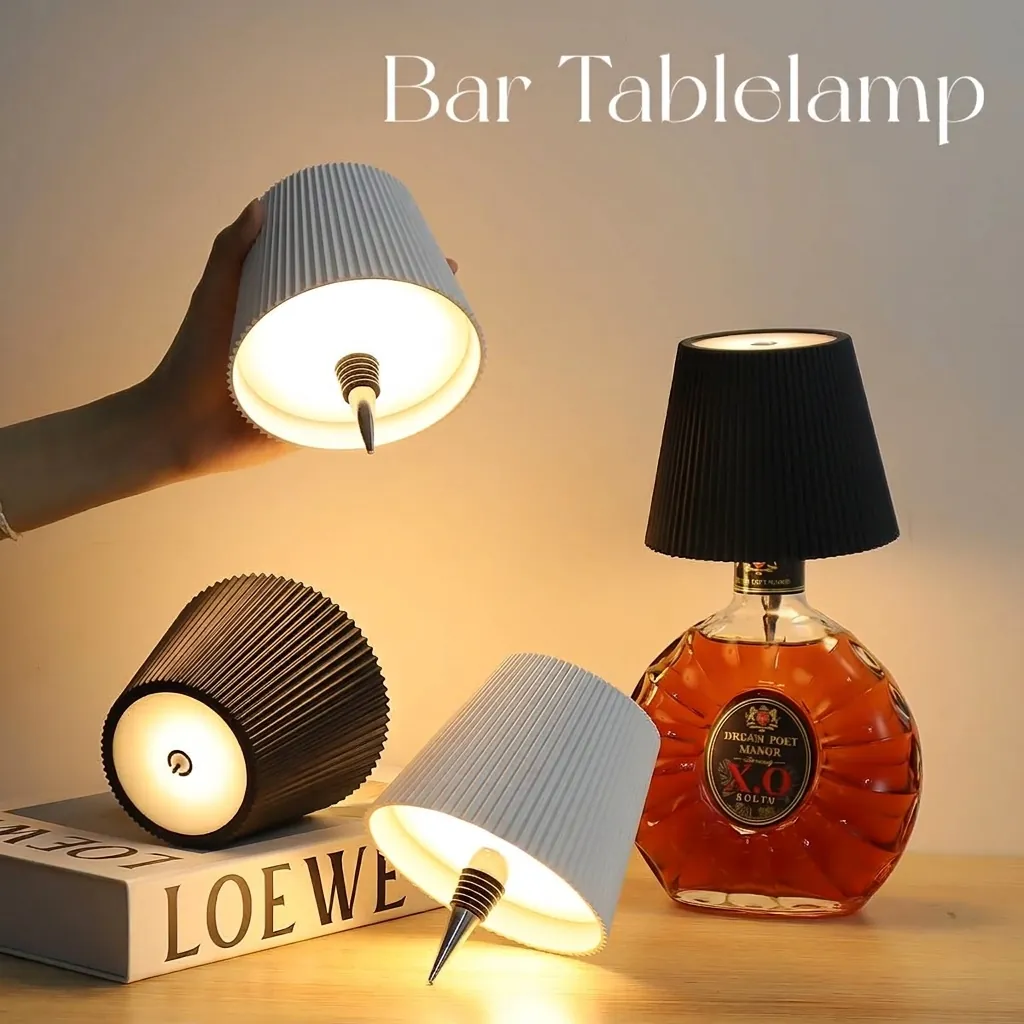 LED Wine Bottle Lamp Rechargeable Metal Touch Control Dimmable Pleated Night Light For Bar Restaurant Party Decor Lamp