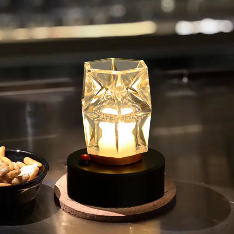 Rechargeable LED Bar Table Lamp Crystal Acrylic Atmosphere Night Light For Restaurant Cafe KTV Modern Metal Base Desk Lamp