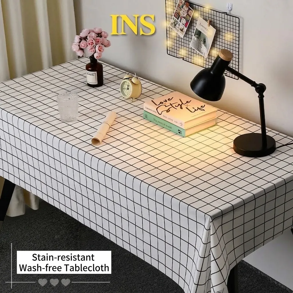 Minimalist Grid PEVA Tablecloth Waterproof Oilproof Easy Clean Rectangular Square Table Cover For Dining Room Kitchen Home Decor