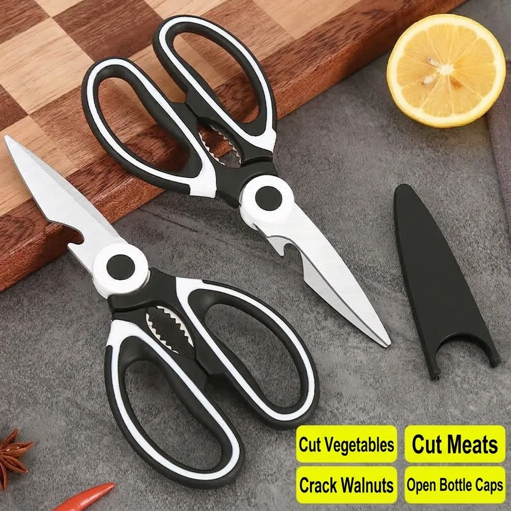 Multipurpose Stainless Steel Kitchen Scissors Heavy Duty Rustproof Meat Bone Shears With Protective Cover Bottle Opener