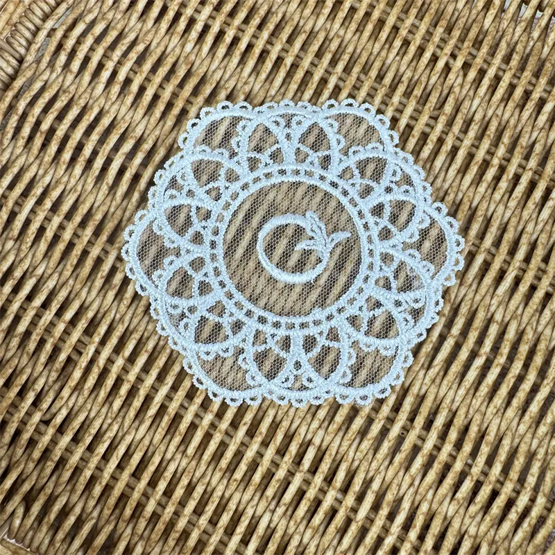 Mini Mesh Embroidery Lace Coaster Vintage Floral Letter Embroidery Patch Table Decoration Home Decor Round Place Mat Ornament