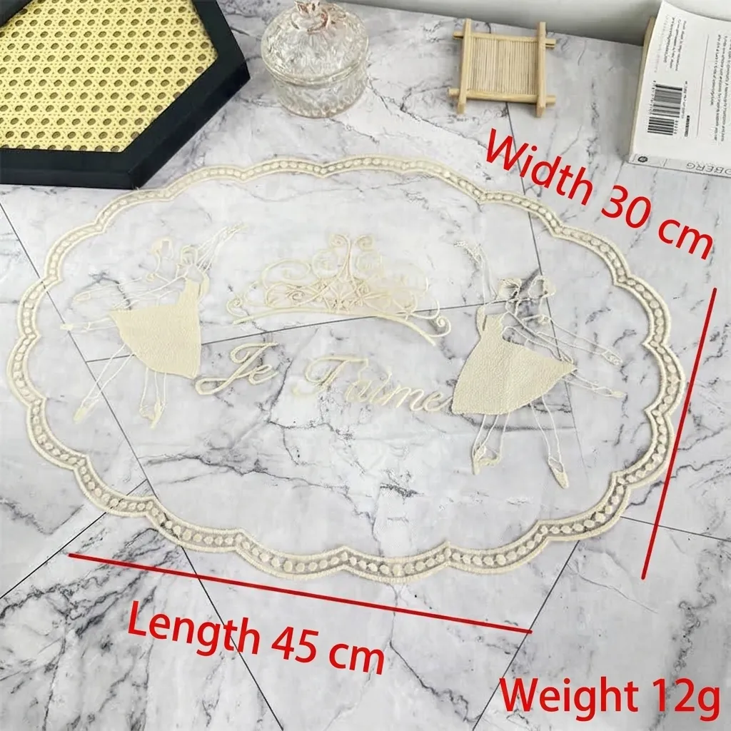 French Vintage Ballerina Embroidered Mesh Place Mat Elegant Lace Decorative Mat Je T'aime Romantic Table Decor For Dining Room