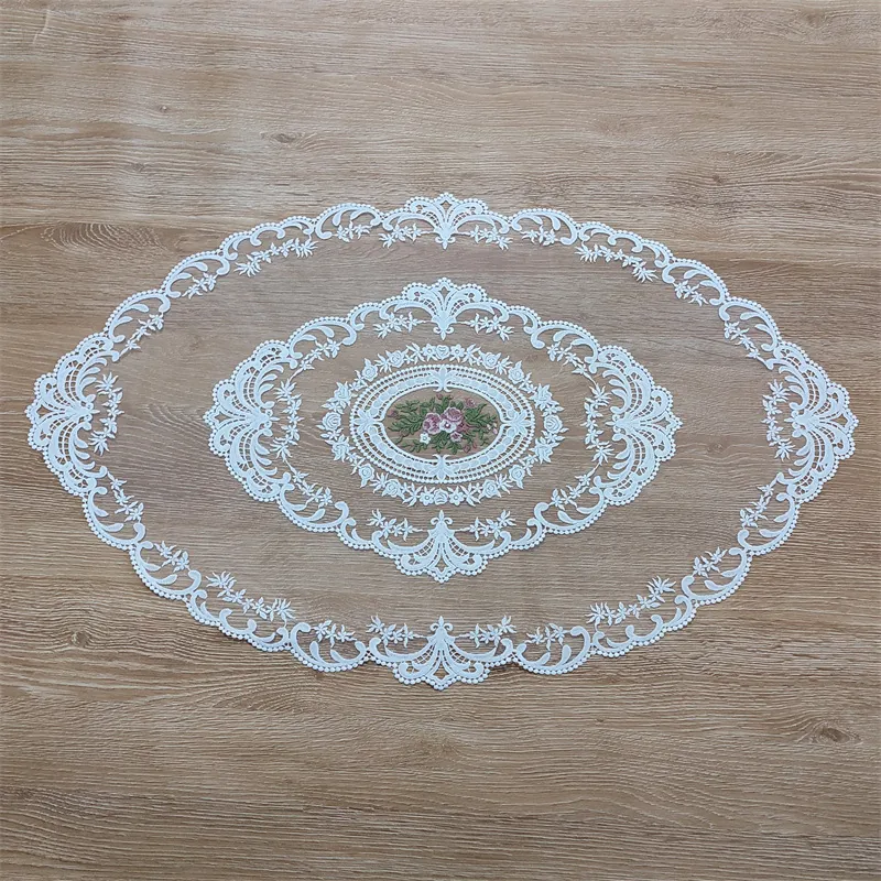 French Vintage Lace Embroidered Table Runner Polyester Hollow Out Floral Decorative Tablecloth For Coffee Table Wedding Home Decor