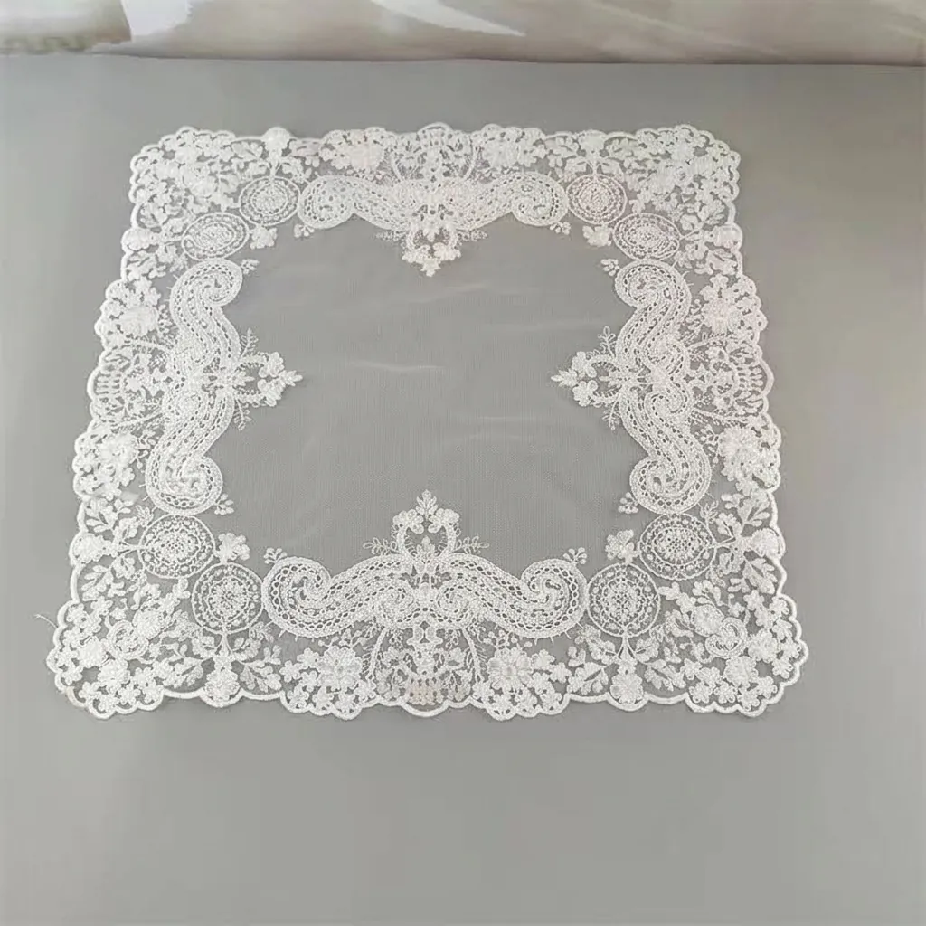 Tovaglietta in Pizzo Con Ricamo a Cordoncino Vintage Europeo Bianco Poliestere Quadrato Motivo Floreale Panno Antipolvere Mobili