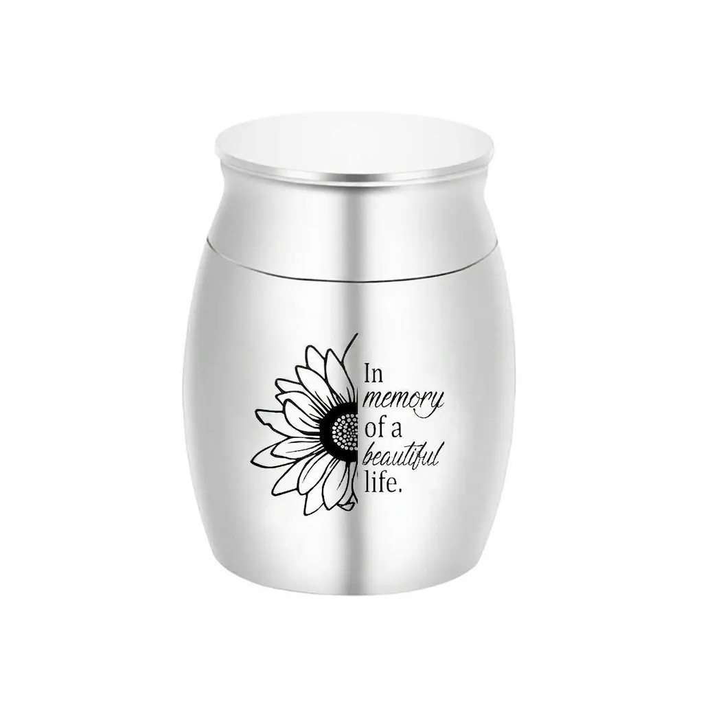 Stainless Steel Mini Cremation Urn For Ashes Keepsake Memorial Jar With Sunflower In Memory Of A Beautiful Life Human Pet Ash Holder