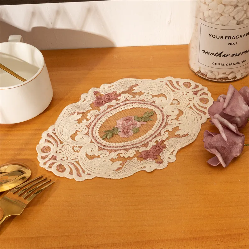 Vintage Floral Embroidered Lace Coaster Elegant Windmill Pattern Place Mat Retro Table Mat For Home Kitchen Decoration