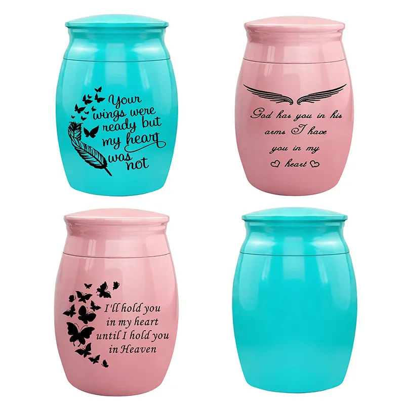 Mini Aluminum Cremation Urn For Human Pet Ashes Small Memorial Keepsake Jar With Butterfly Angel Wings Design Keepsake Urn