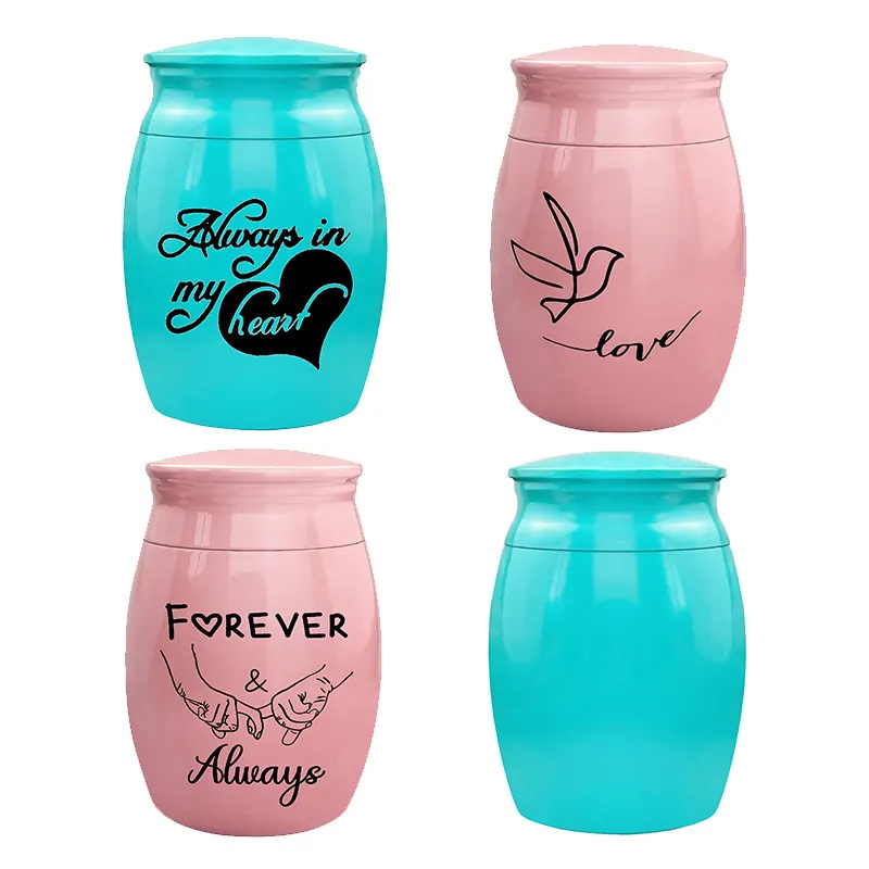 Aluminum Alloy Mini Cremation Urn For Ashes Memorial Keepsake Jar With Heart Bird Pattern For Relatives And Pets