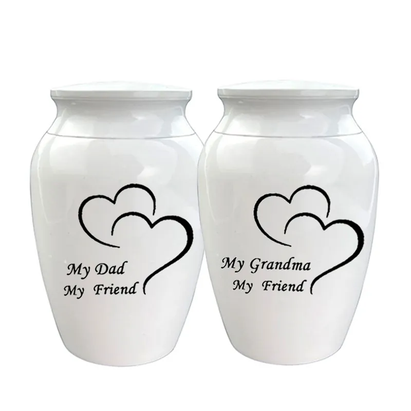 Small Cremation Urn For Human Ashes Pet Fur Memorial Keepsake Jar Aluminum Alloy White Glossy Urn Heart Pattern Dad Mom Family