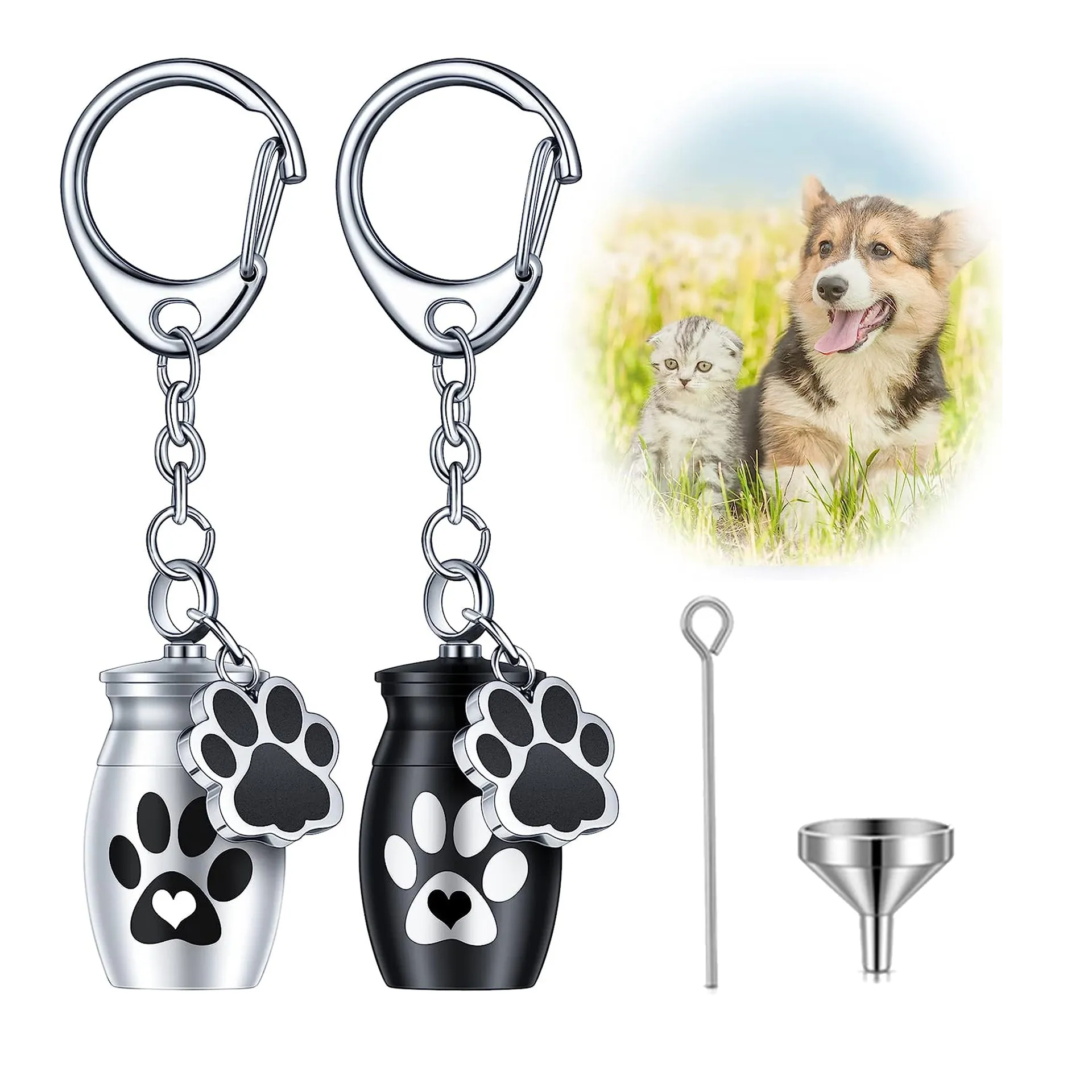 Pet Memorial Cremation Urn Keychain Aluminum Alloy Paw Print Heart Keepsake Memorial Pendant For Dog Cat Ashes Keepsake