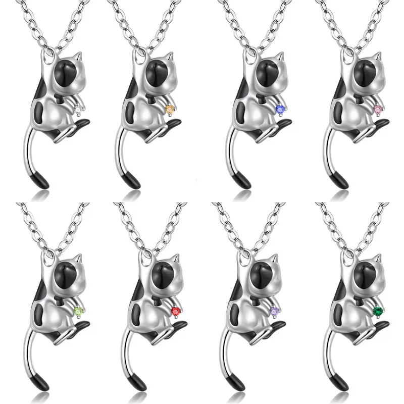 Edelstahl 3D Tuxedo Katze Einäscherung Halskette Gedenken Haustier Urne Anhänger Mit 12 Geburtssteine Strass Haustier Urne Schmuck