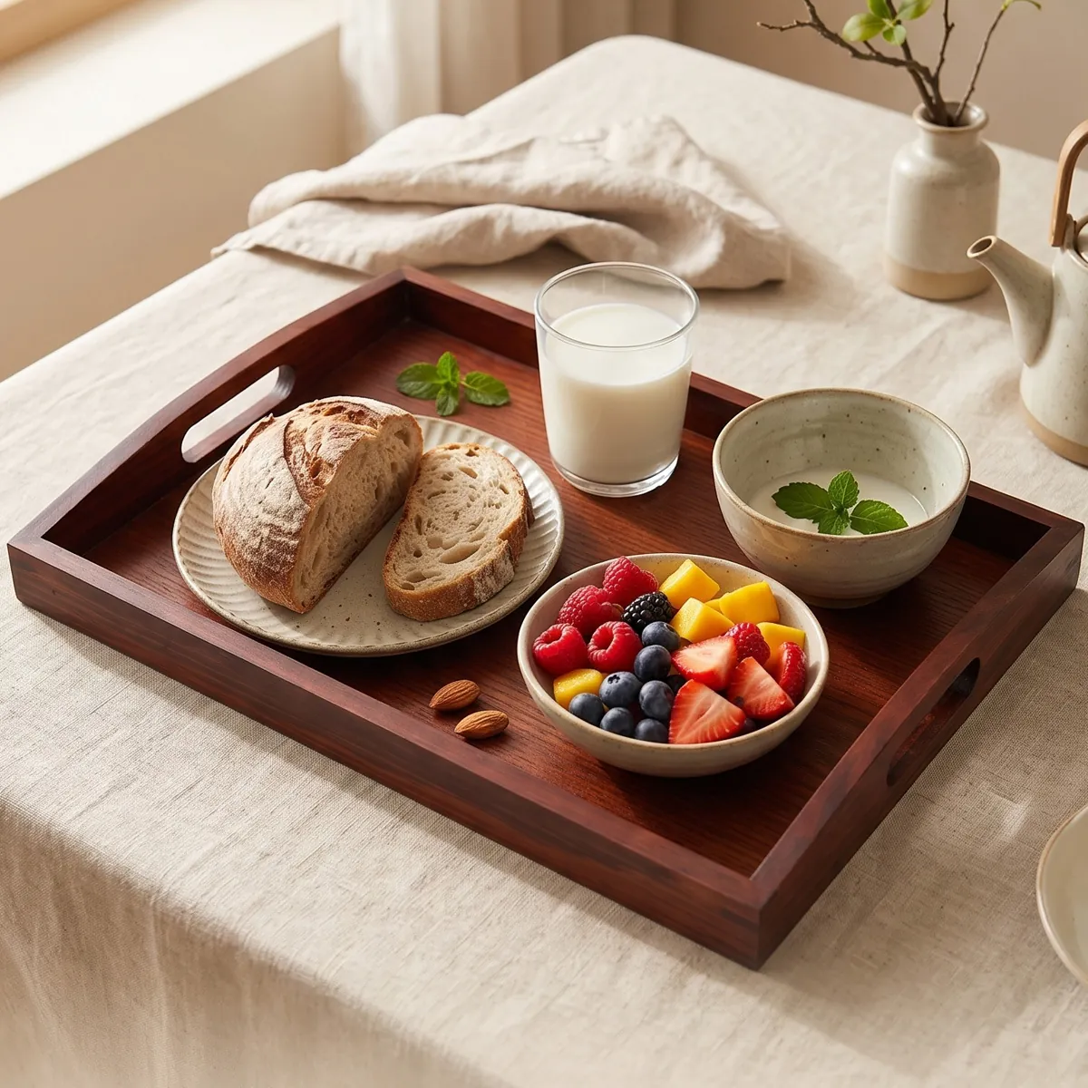 Rectangular Jujuba Wood Serving Tray With Hollow Handles Natural Grain Tea Bread Plate For Home Restaurant Hotel Modern Kitchen