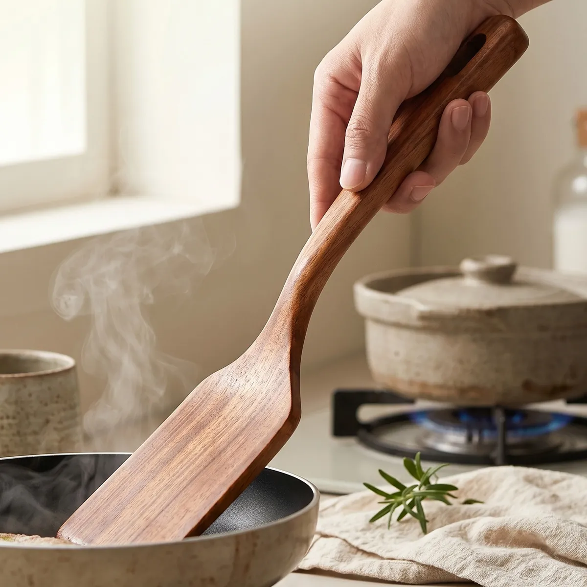 Natural Teak Wood Cooking Spatula Set Long Handle Kitchenware Non-stick Pan Friendly Wooden Turner Slotted Spatula Soup Ladle Rice Spoon Kitchen Cooking Tools