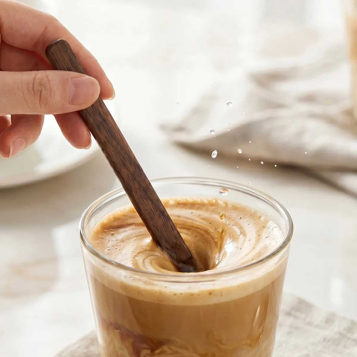 Bâtonnet Mélangeur à Café Minimaliste en Bois de Noyer Cuillère à Long Manche en Bois pour Miel Yaourt Dessert Café Cuisine Maison