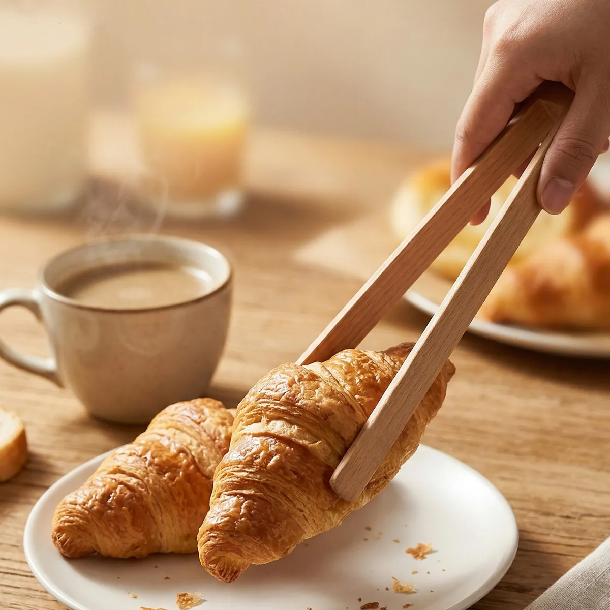 Professional Beech Wood Kitchen Food Tongs Minimalist Heat Resistant Anti Slip Bread Cake Dessert BBQ Serving Clip Baking Cooking Tool