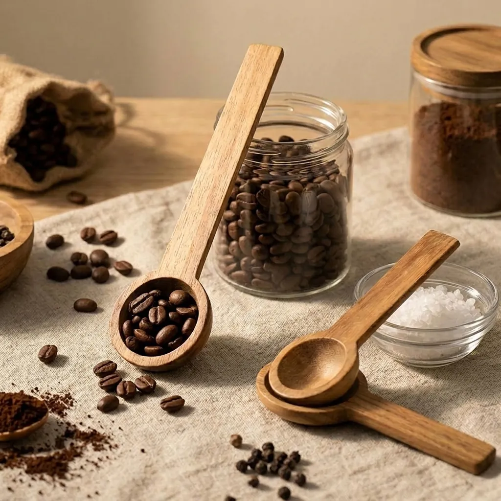 Mini Acacia Wood Spoon Handcrafted Natural Wood Seasoning Spoon For Coffee Salt Sugar Jam Honey Small Round Wooden Teaspoon Kitchen Tableware