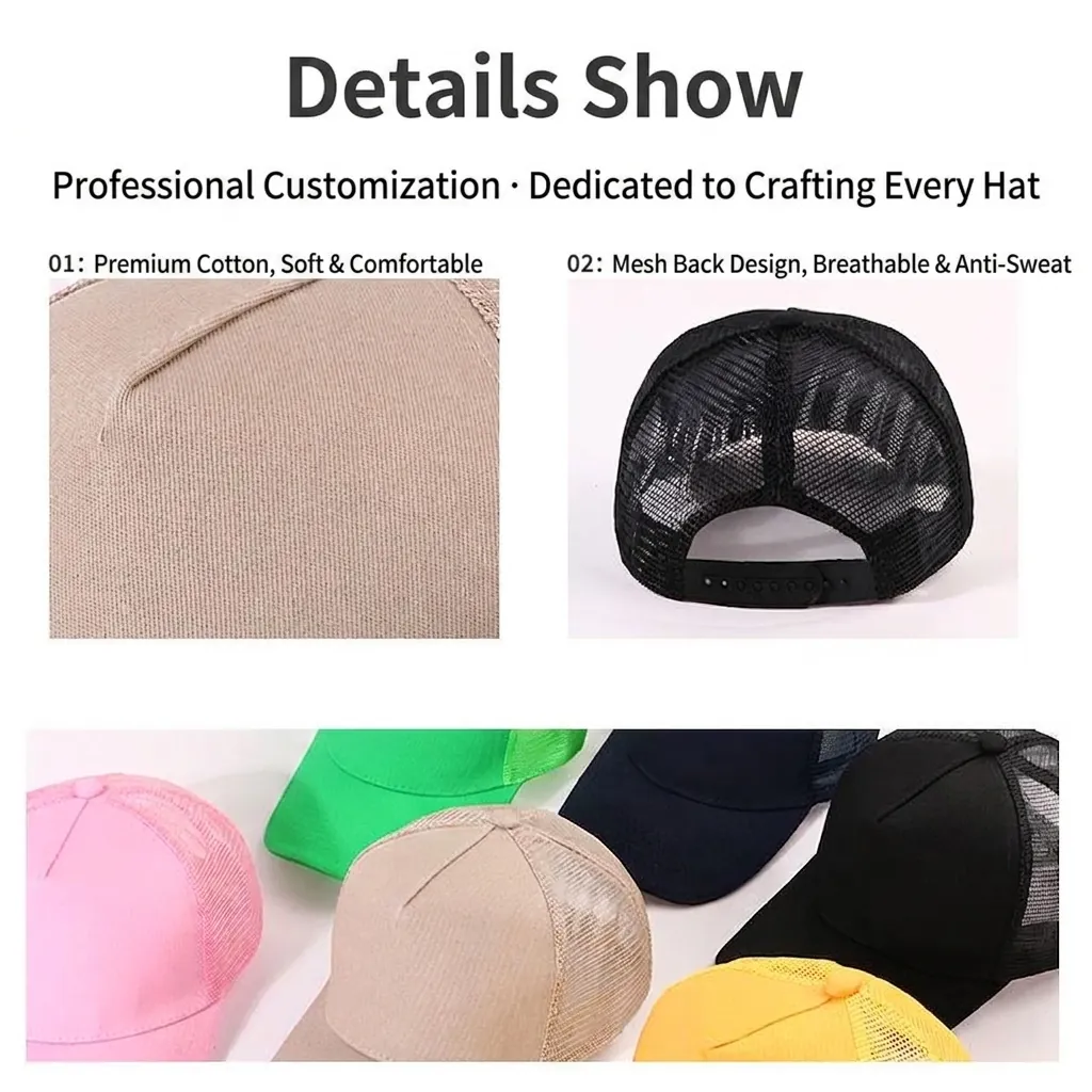 Gorra Trucker de Malla Transpirable Unisex Ajustable Frente de Espuma Gorra de Béisbol Lisa para Viajes de Verano