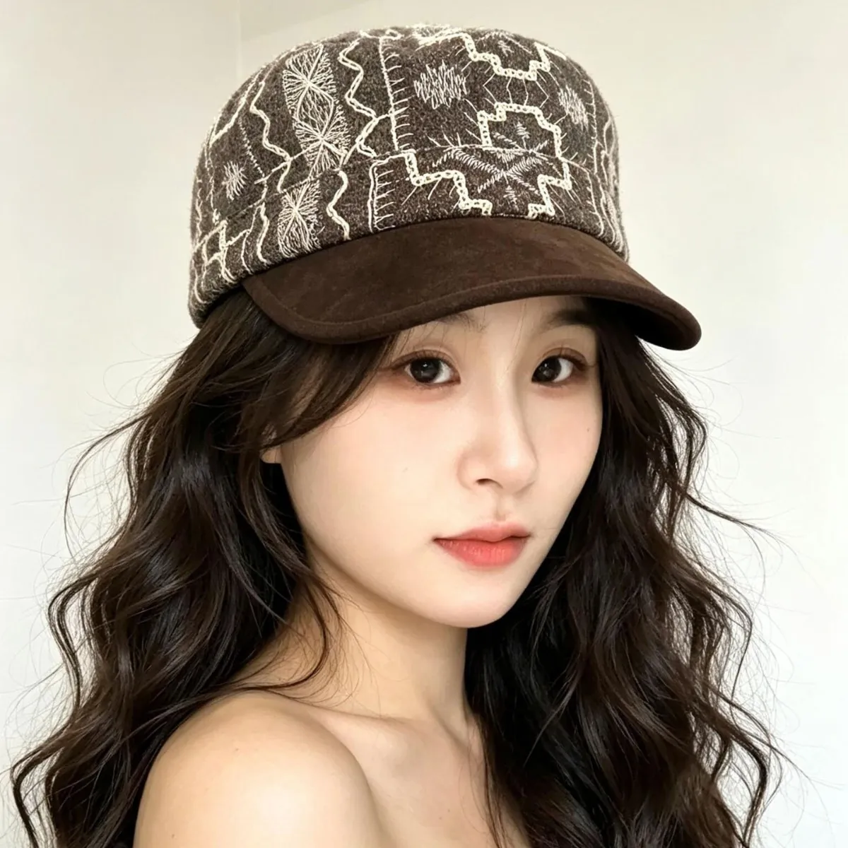 Vintage Unisex Embroidery Geometric Pattern Cadet Cap Retro Ethnic Style Cotton Flat Top Breathable Fashion Sunshade Baseball Hat For Men Women