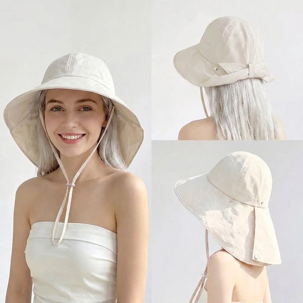 Women's Breathable Nylon Sun Hat With Bow Detail Summer UV Protection Wide Brim Foldable Bucket Hat Adjustable Drawstring Fisherman Hat