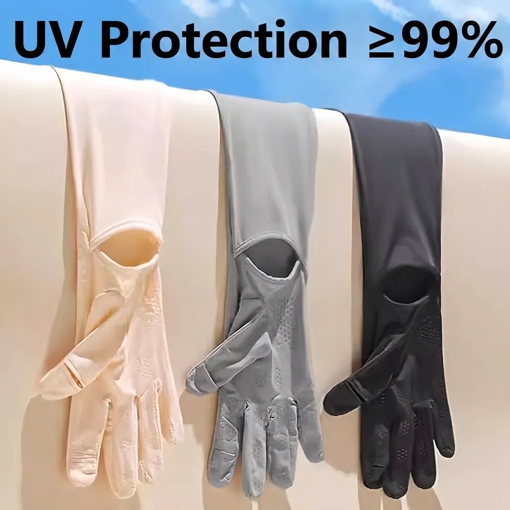Mangas Largas de Protección Solar de Seda de Hielo Con Diseño de Apertura de Muñeca para Mujeres Ciclismo al Aire Libre Protección UV Guantes de Enfriamiento