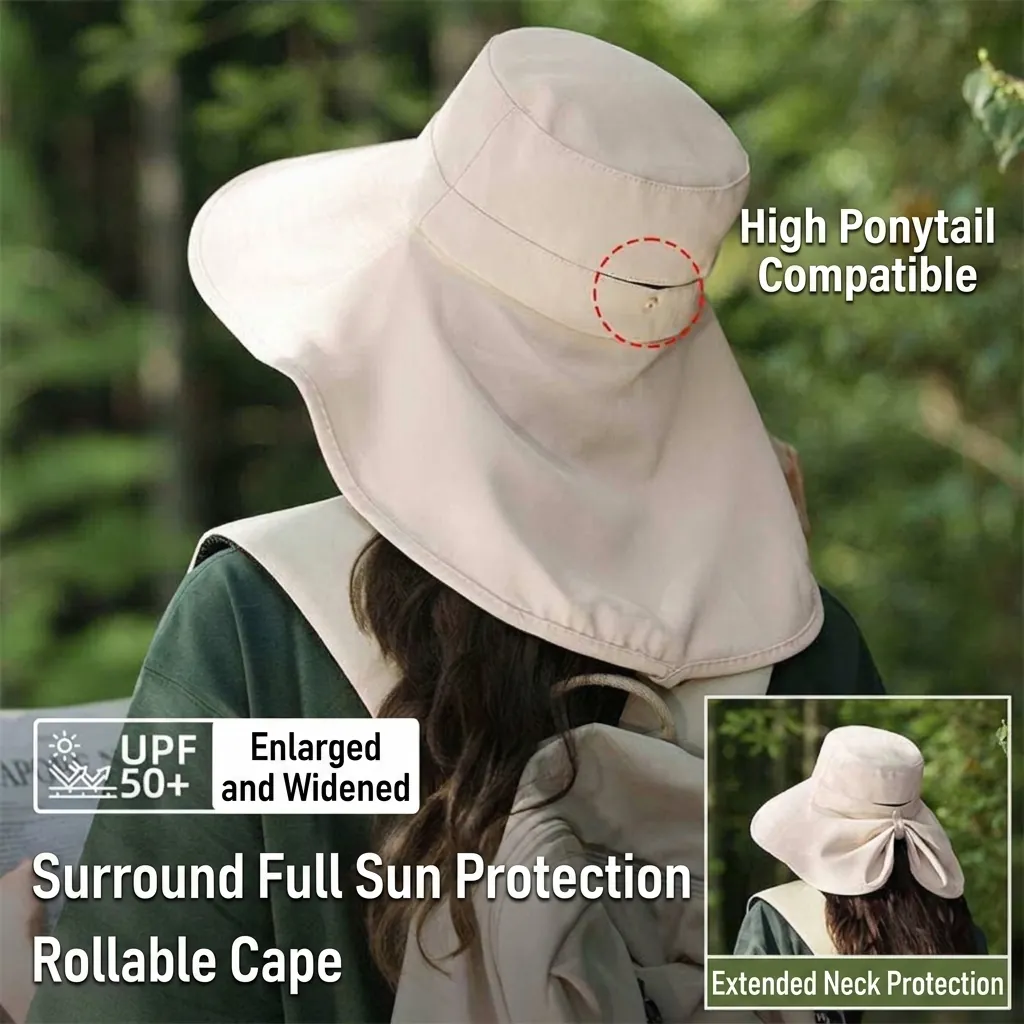 Women Wide Brim Sun Hat UV Protection Lyocell Breathable Packable Fisherman Hat With Neck Flap For Summer Beach Outdoor