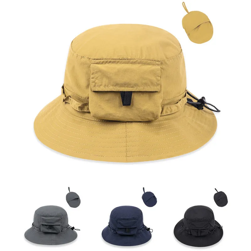 Women Water-Repellent Bucket Hat Outdoor Sun Protection Quick-Dry Foldable Packable Summer Wide Brim Fisherman Hat With Drawstring