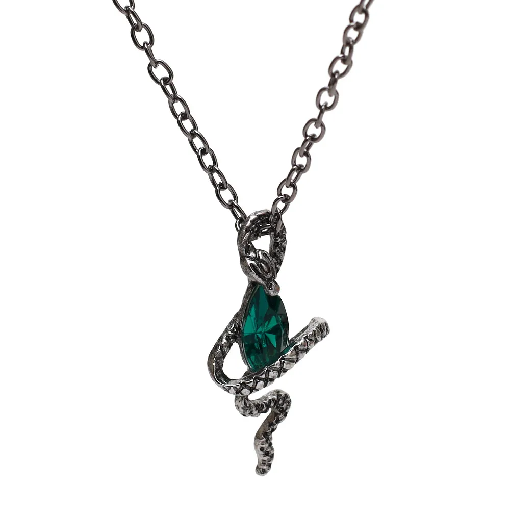 Vintage Schlange Grüner Edelstein Anhänger Halskette Gothic Hexenstil Antiksilber Legierung Schmuck Für Damen Geschenk